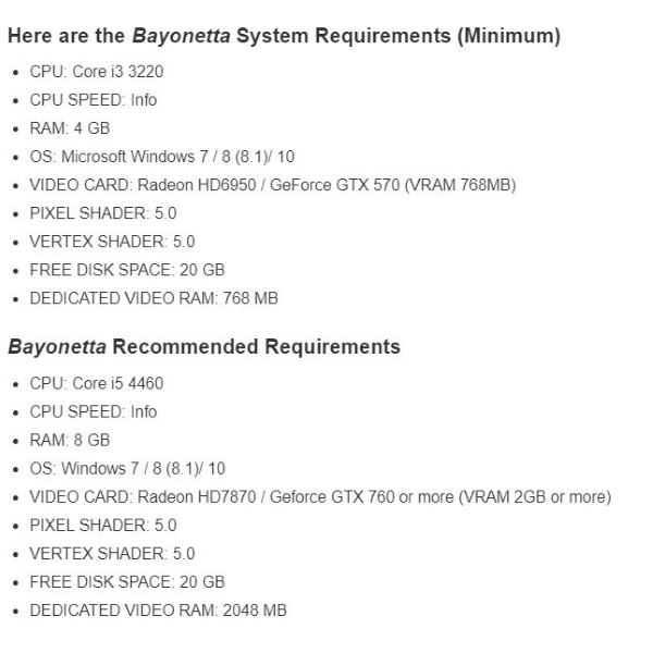 Bayonetta System Requirements